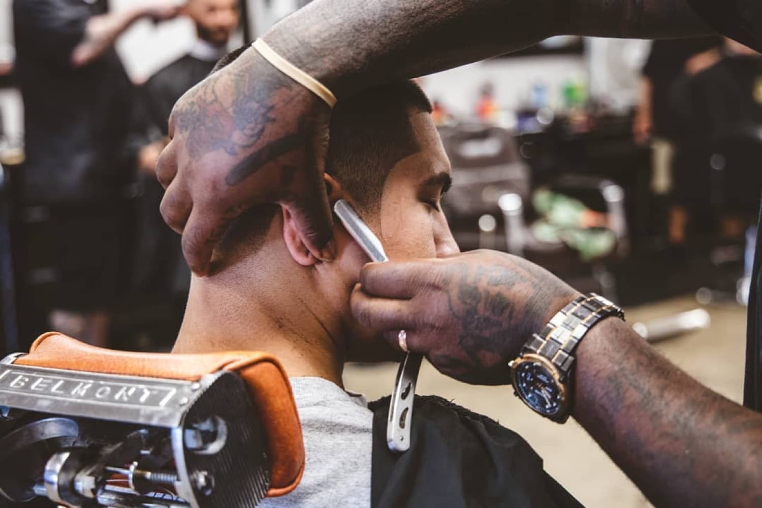Straight-razor finish along the jawline.