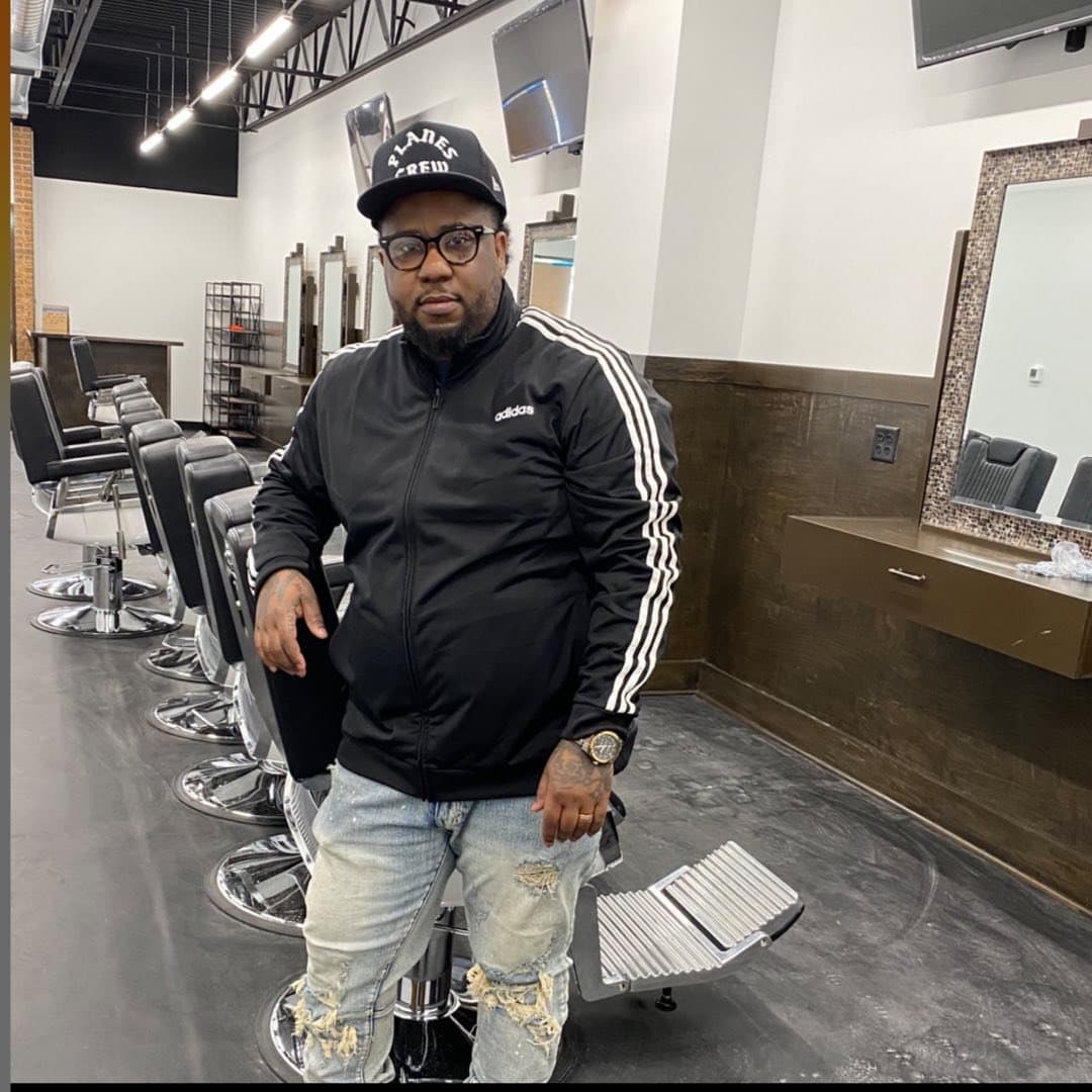 Verrell Kerney — V the Barber — in the shop.